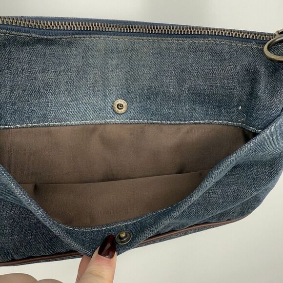 Nine West Vintage Y2k Denim Shoulder Bag Brown Faux Leather Purse 90s - Picture 7 of 11